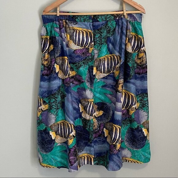 𝅺Vintage Novelty Fish Skirt Sz L Blue Yellow Teacher Fun Theme Ocean Liz Moody - Picture 5 of 8